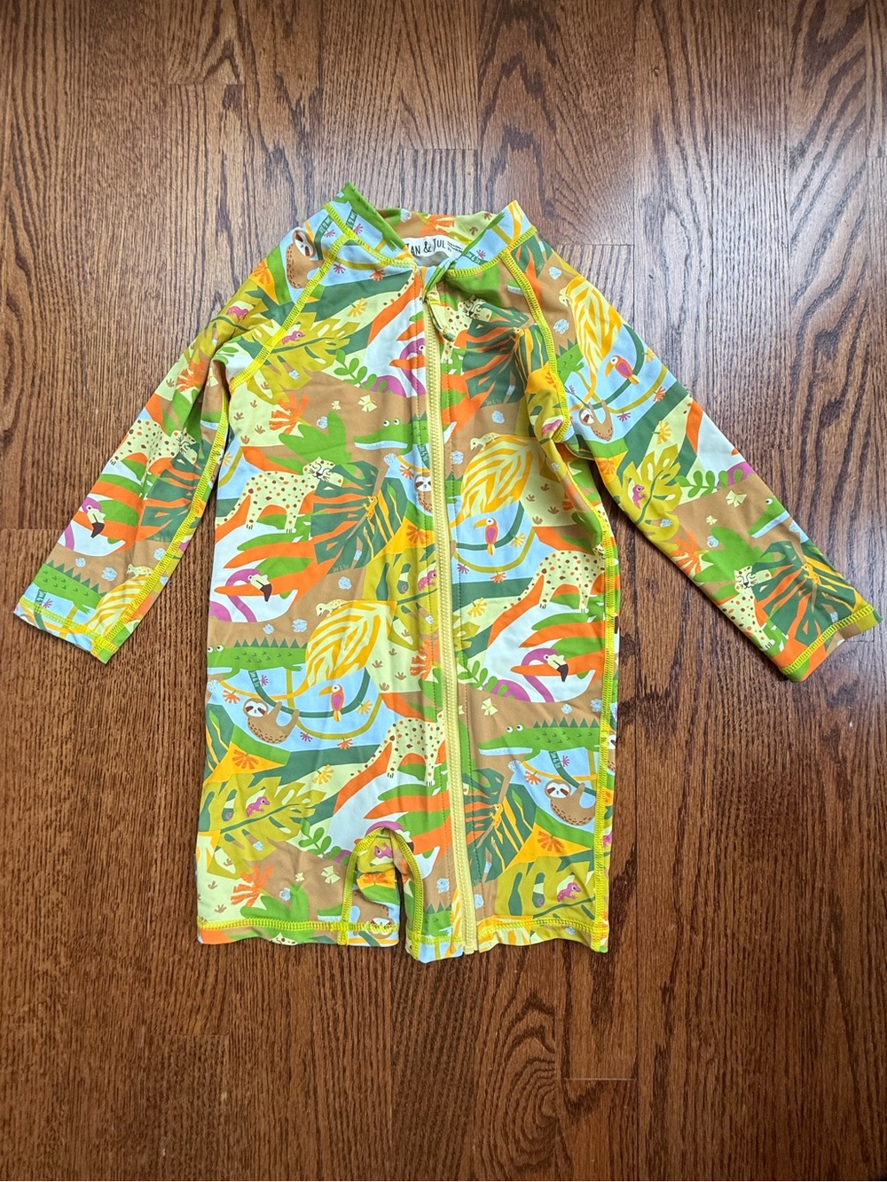 Jan & Jul Long Sleeve Tropical Print Rash Guard Swimsuit 3T